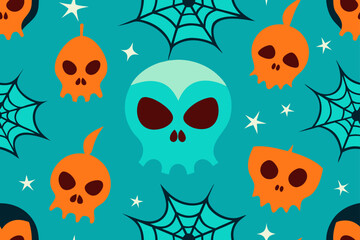 Halloween Skulls Bats Seamless Vector Pattern Design
