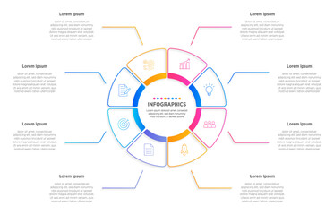 Modern Infographic design elements for your business data with 8 options, parts, steps, timelines or processes, Circle round concept. Vector Illustration.	