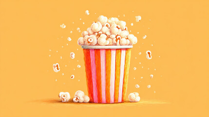 Cartoon caramel popcorn in a cup, 3D illustration image for fun visuals.