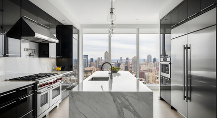 Luxury Kitchen with Manhattan Skyline View