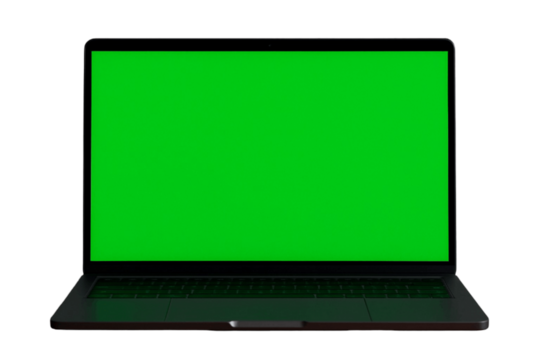 laptop with geen screen  isolated on transparent background 