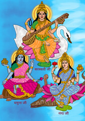 Obraz premium hand drawn digital art of triveni sangam