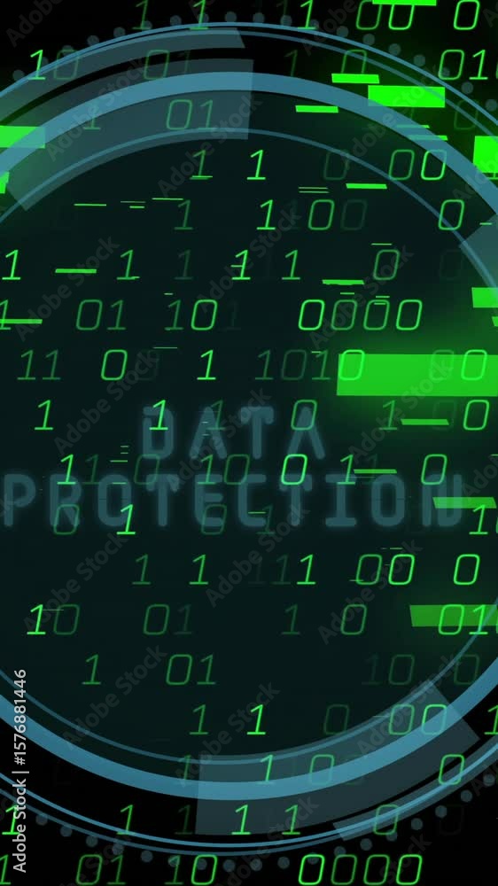 Poster binary code and digital interface animation over green background