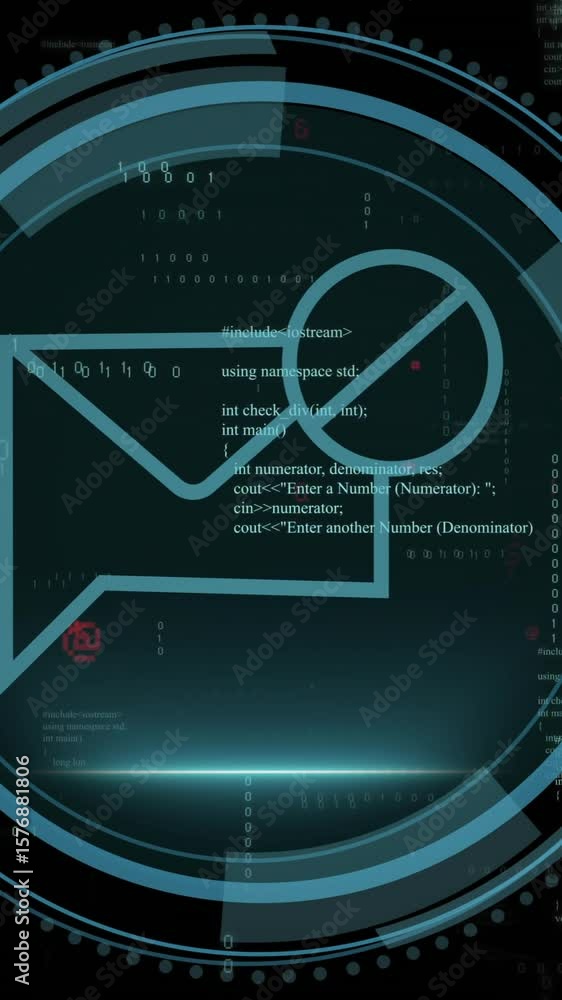 Poster Email icon and coding data processing over dark digital background