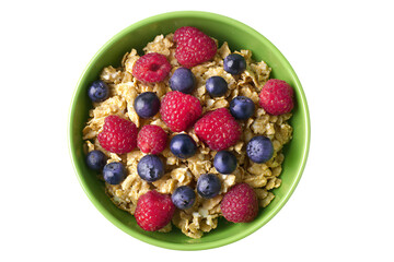 a bowl of cereal with berries and blueberries