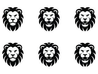 Six lion heads are arranged on a white backdrop, displaying a bold, graphic design with strong animal symbol presence.