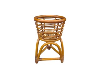 The white background in the picture is a brown rattan woven basket with a beautiful weaving pattern. It has four legs that can be used to put things or plant pots to decorate the house.