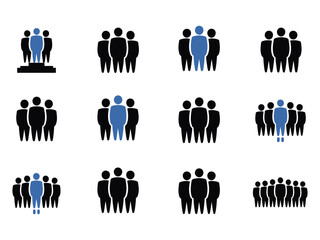 Teamwork, leadership, and groups are visualized through various icon sets, ideal for business and social graphics.
