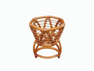 The white background in the picture is a brown rattan woven basket with a beautiful weaving pattern. It has four legs that can be used to put things or plant pots to decorate the house.