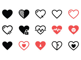 Valentine's Day heart shapes collection offers diverse vector icons for graphic design elements and creative artwork