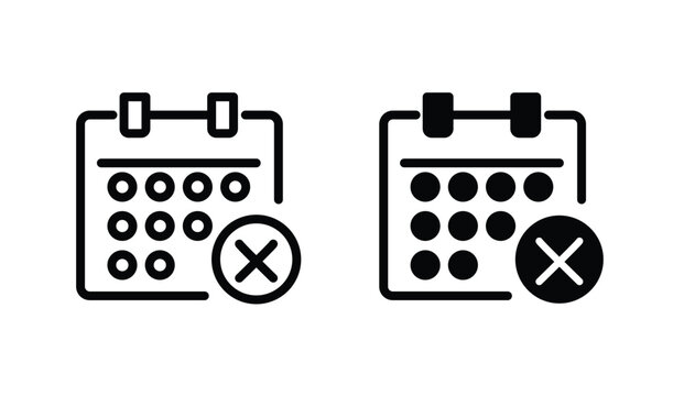 Modern Calendar Cross Mark Icon featuring a clean date calendar with an X symbol, perfect for appointment cancellation, deadline missed, unavailable date, event removal, and schedule management design