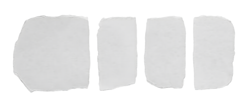  torn white paper pieces with rough edges isolated on transparent background