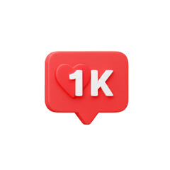 Fototapeta premium 3d 1k Notification Icon Render Heart Like Social Media Illustration