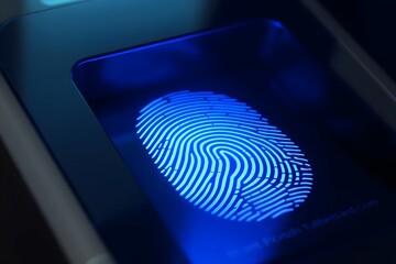 Blue background digital fingerprint for security and unique human identification