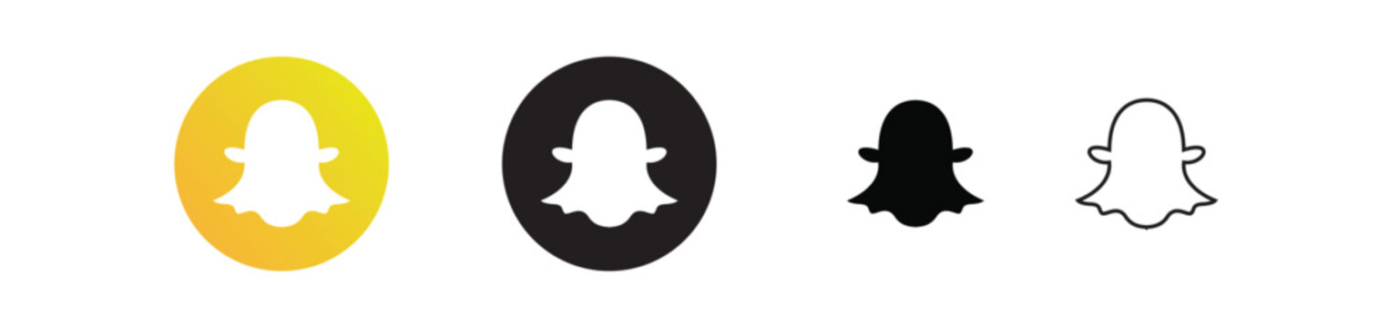 snapchat logo icon set vector. flat, line, outline, yellow, black vector.
