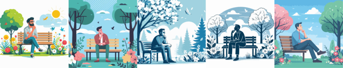 vector image of a man contemplating on a white background