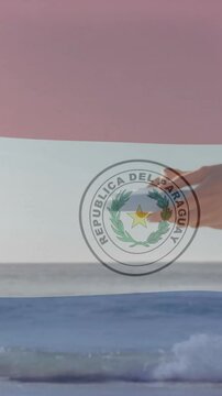 Paraguay flag animation over people enjoying beach activities