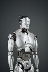 Detailed depiction of a metallic robot.