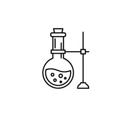 Obraz premium A clean line icon illustrates a laboratory flask containing swirling liquid on a sturdy stand, perfect for scientific themes, concept for scientific research presentations, educational resource