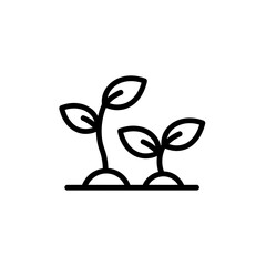 Minimalist black line vector drawing depicting two simple green plant sprouts rising from earth, concept for natural vitality representation, agricultural technology concepts, and educational