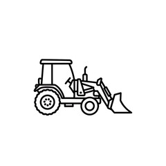 Fototapeta premium Monochrome line art illustration depicting a compact tractor vehicle equipped with a prominent front loader shovel attachment, concept for construction related design elements, agricultural