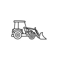 Naklejka premium Black outline sketch vector drawing of a front loader tractor heavy machinery illustration, concept for construction industry graphic resources, website design elements and educational presentation