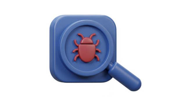 3D Bug Magnifying Glass App Debugging Error Code With Transparent BG - Powered by Adobe