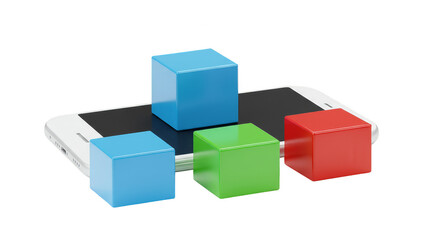 Obraz premium 3D Cubes on Smartphone Illustration, Modern Tech Abstract with Color