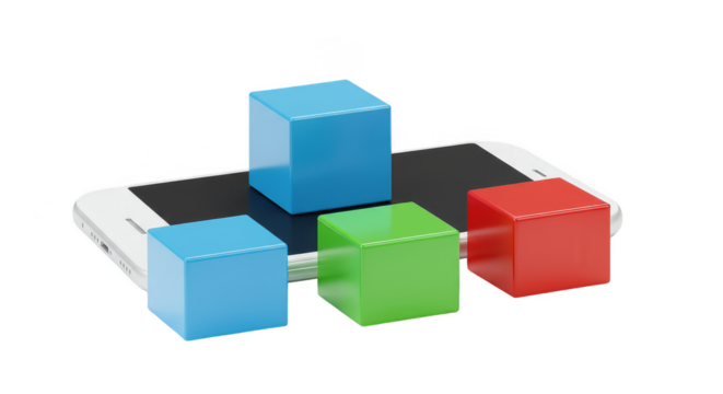 3D Cubes on Smartphone Illustration, Modern Tech Abstract with Color