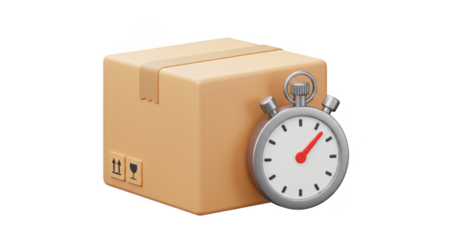 3D Delivery Box with Stopwatch Fast Time Package Transparent PNG - Powered by Adobe