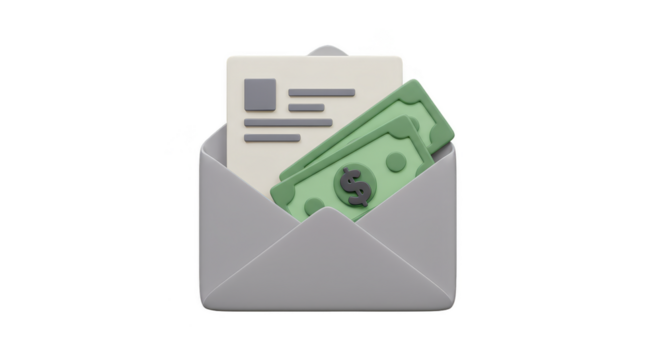 3D Cash Envelope Money Dollar Salary Finance With Transparent Background