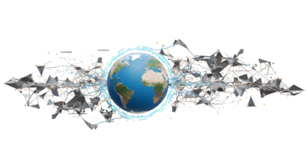 3d Globe Earth with Digital Network Connection on Transparent Background