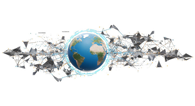 3d Globe Earth with Digital Network Connection on Transparent Background