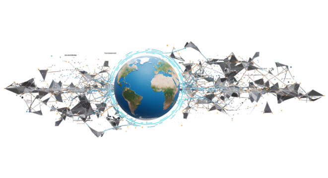 3d Globe Earth with Digital Network Connection on Transparent Background