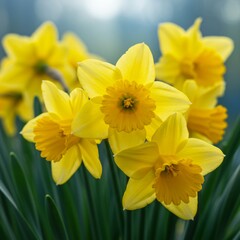 Closeup of Vibrant Yellow Daffodils in Full Bloom