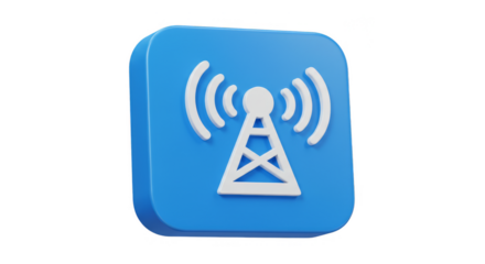 3D Icon of Signal Antenna Communication Tower Transmitting Data