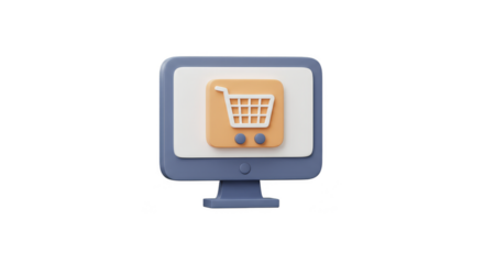 3D Icon of Shopping Cart on Computer Screen Online Marketing