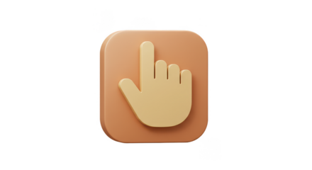 3D Illustration Hand Cursor Clicking on Square Shape with Beige Palette