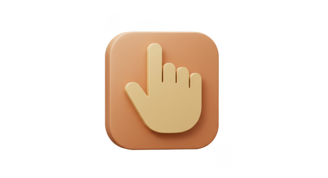 3D Illustration Hand Cursor Clicking on Square Shape with Beige Palette