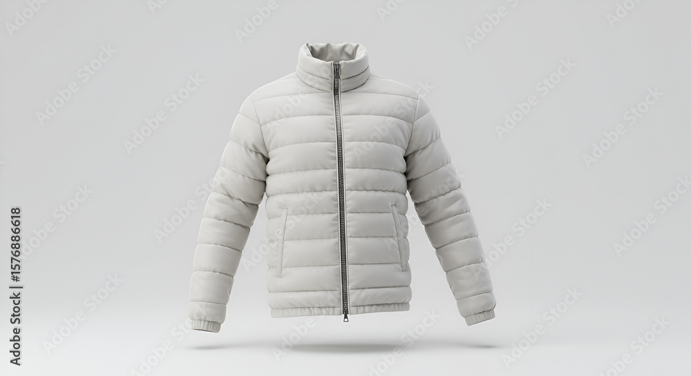 Poster a realistic 3d render of a stylish puffer jacket isolated on a minimalist background