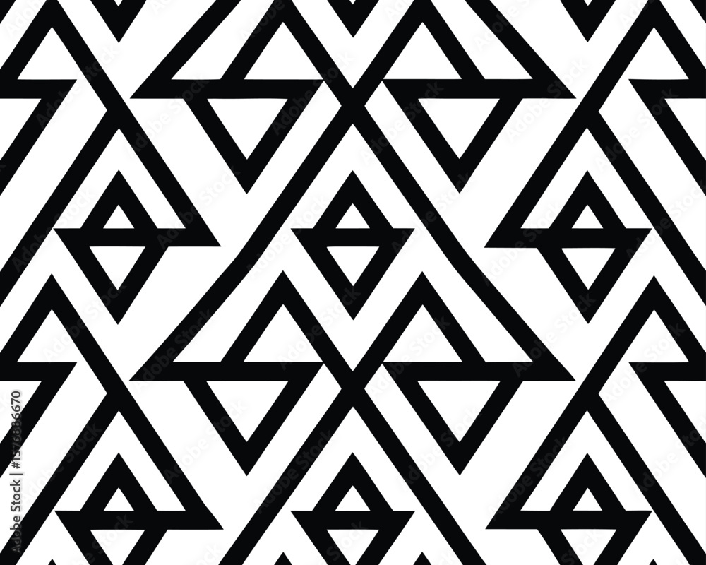 Poster bold geometric abstract pattern in black and white with repeating triangle shapes on white backgroun