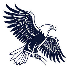 Fototapeta premium Dark Blue Eagle Silhouette Vector Illustration Wings Spread