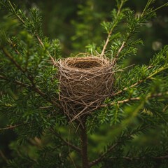 Small Bird Nest in Lush Green Branches