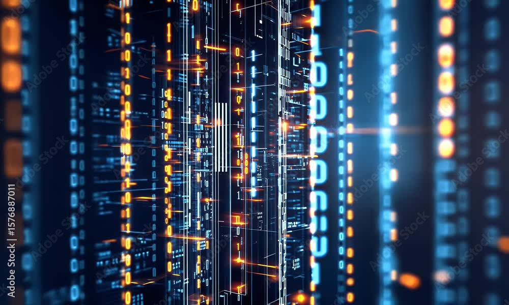 Aufkleber Abstract background with a digital circuit board and binary code. High-tech technology concept. Digital rendering of computer chips, data transfer, 
