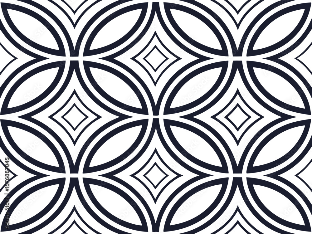 Poster elegant geometric black and white seamless pattern design with stylized oval shapes for various appl