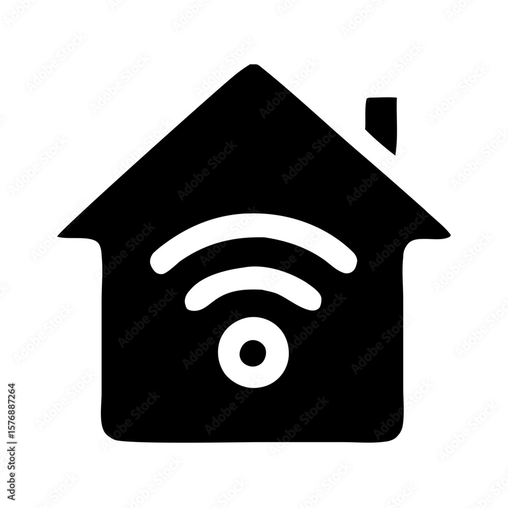 Poster handdrawn outline house with wifi symbol internet connection icon shape