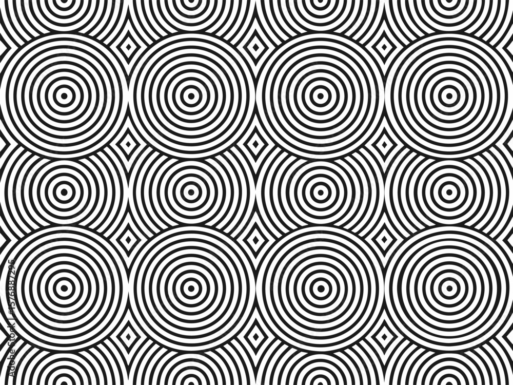 Poster geometric black and white abstract repeating circles pattern for modern and minimalist design elemen