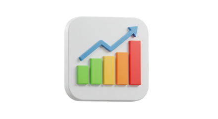 3D Growth Chart Business Diagram with Arrow on Transparent Background