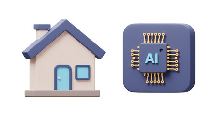 3D Icon of AI Home Future Technology on Transparent Background