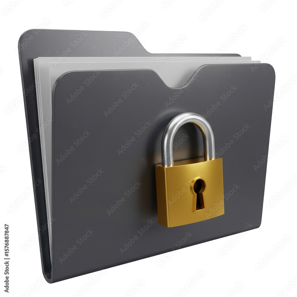 Poster 3d icon of gray locked folder for data security privacy